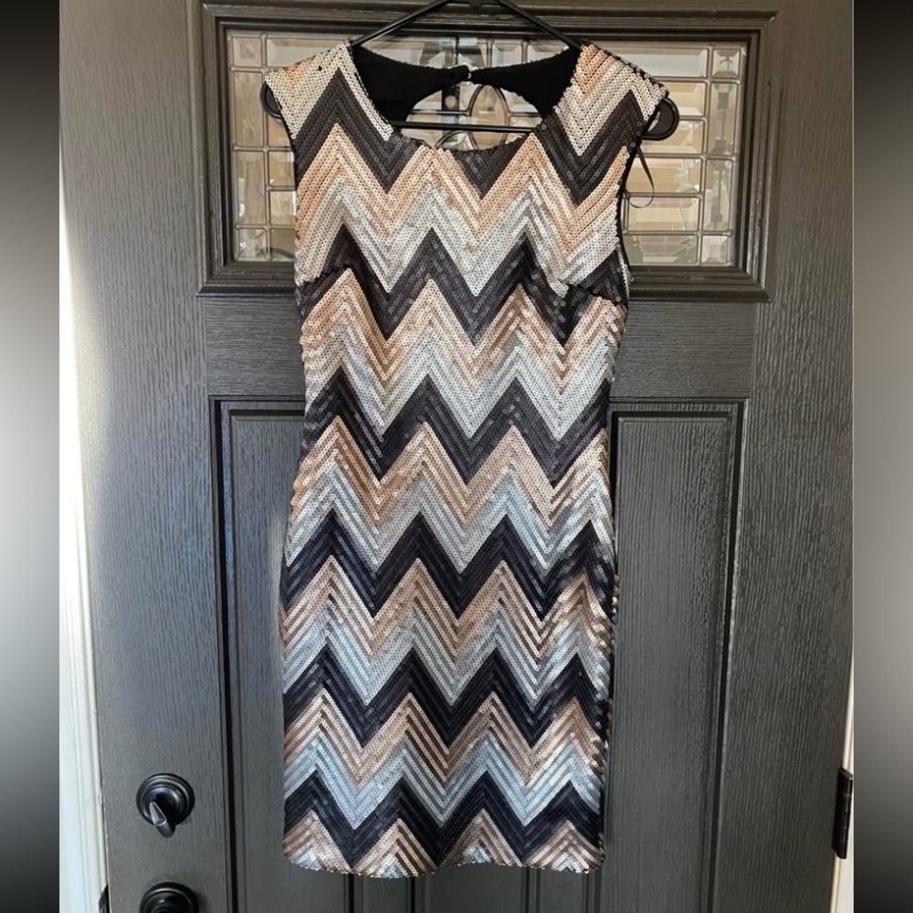 Le Chateau Elegant Chevron Sequin Dress
